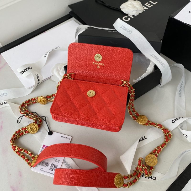 CHL Clutch With Chain Gold Hardware Grained Shinny Red For Women, Women’s Handbags, Shoulder Bags 4.7in/12cm AP2857 - Image 5