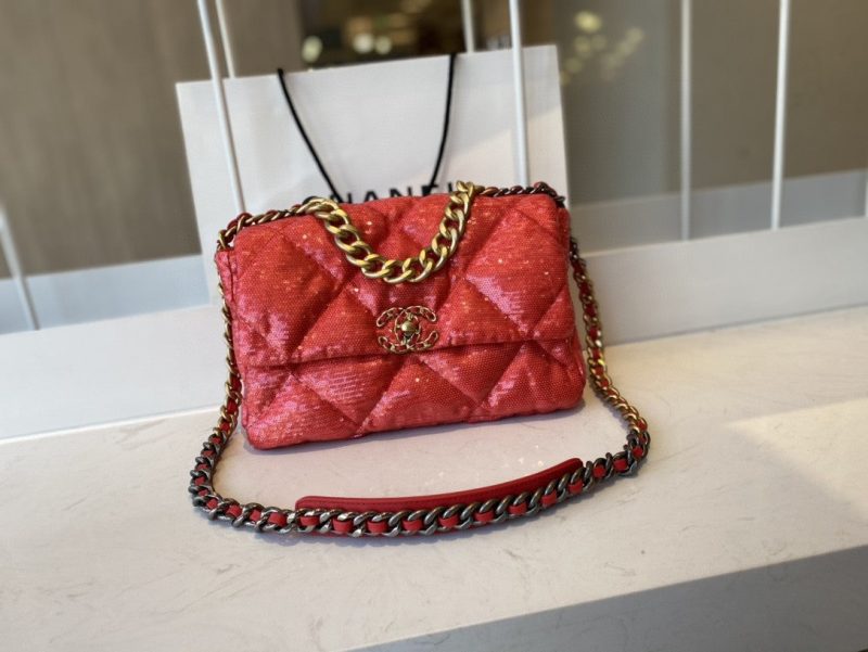 CHL 19 Flap Bag Gold Hardware Red For Women, Women’s Handbags, Shoulder Bags 10.2in/26cm AS1160 - Image 9