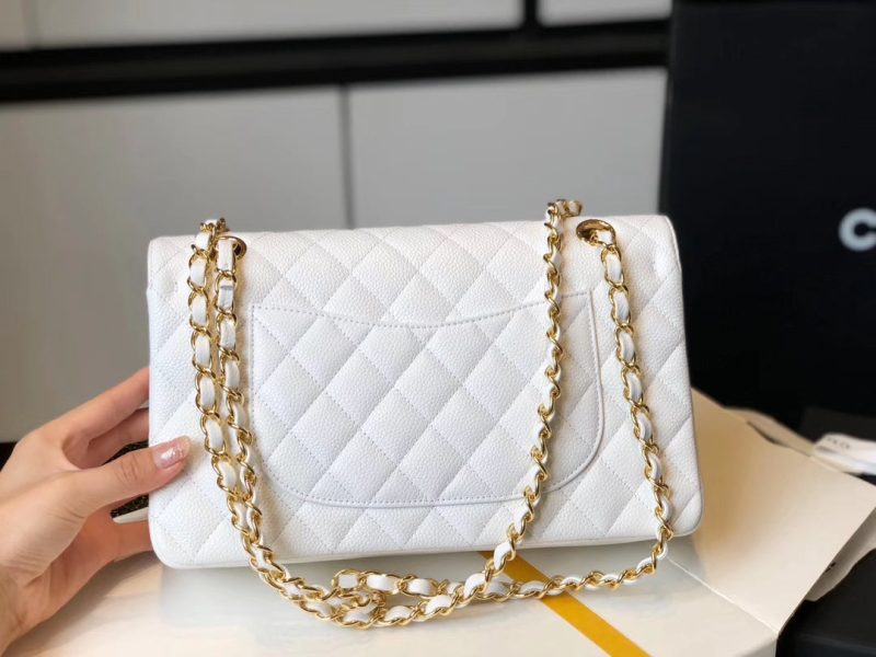 CHL Classic Medium Flapbag Golden Hardware White 10in/25.5cm - Image 2