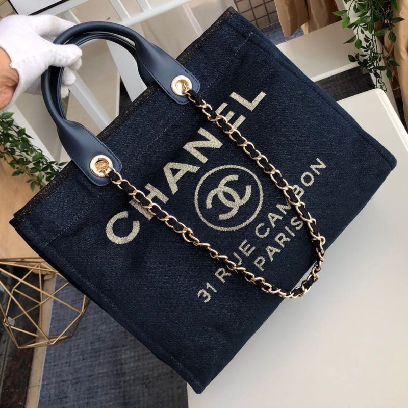 CHL Deauville Tote Canvas Bag Dark Blue For Women 14.9in/38cm - Image 3
