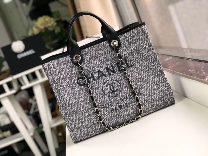 CHL Deauville Tote Raffia Canvas Bag Black/White For Women 14.9in/38cm - Image 2