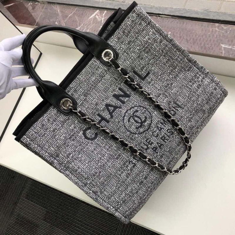 CHL Deauville Tote Raffia Canvas Bag Black/White For Women 14.9in/38cm - Image 4