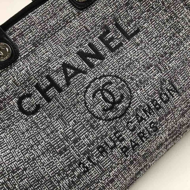 CHL Deauville Tote Raffia Canvas Bag Black/White For Women 14.9in/38cm - Image 7