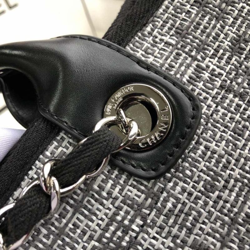 CHL Deauville Tote Raffia Canvas Bag Black/White For Women 14.9in/38cm - Image 9