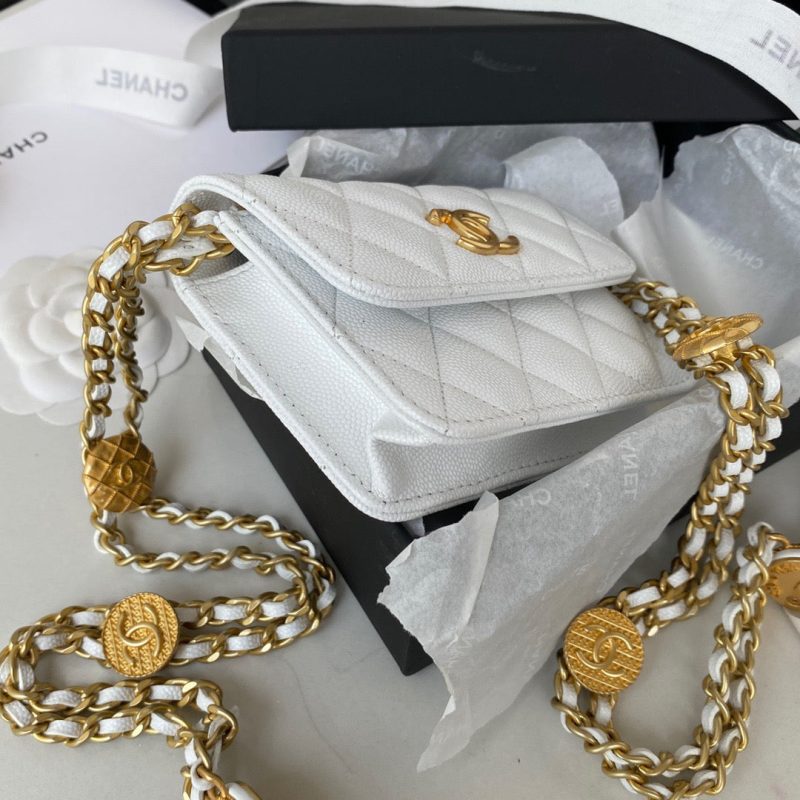 CHL Clutch With Chain Gold Hardware Grained Shinny White For Women, Women’s Handbags, Shoulder Bags 4.7in/12cm AP2857 - Image 7