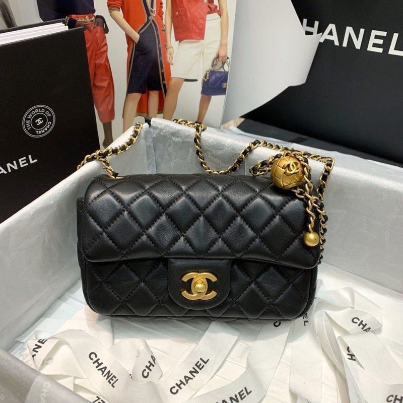 CHLFlap Bag With CHLBall On Strap Black For Women, Women’s Handbags, Shoulder And Crossbody Bags 7.8in/20cm AS1787 - Image 2