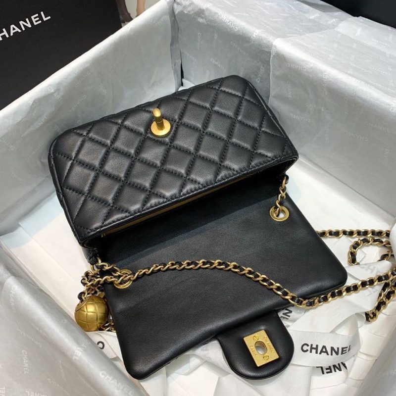 CHLFlap Bag With CHLBall On Strap Black For Women, Women’s Handbags, Shoulder And Crossbody Bags 7.8in/20cm AS1787 - Image 8