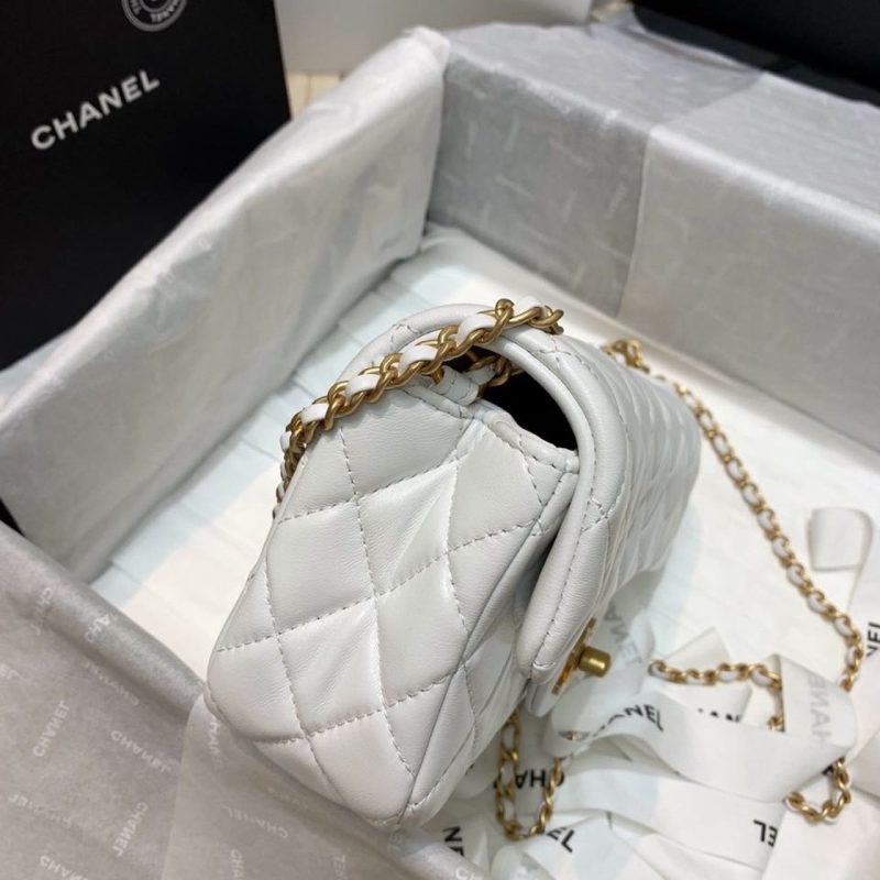 CHLFlap Bag With CHLBall On Strap White For Women, Women’s Handbags, Shoulder And Crossbody Bags 7.8in/20cm AS1787 - Image 3