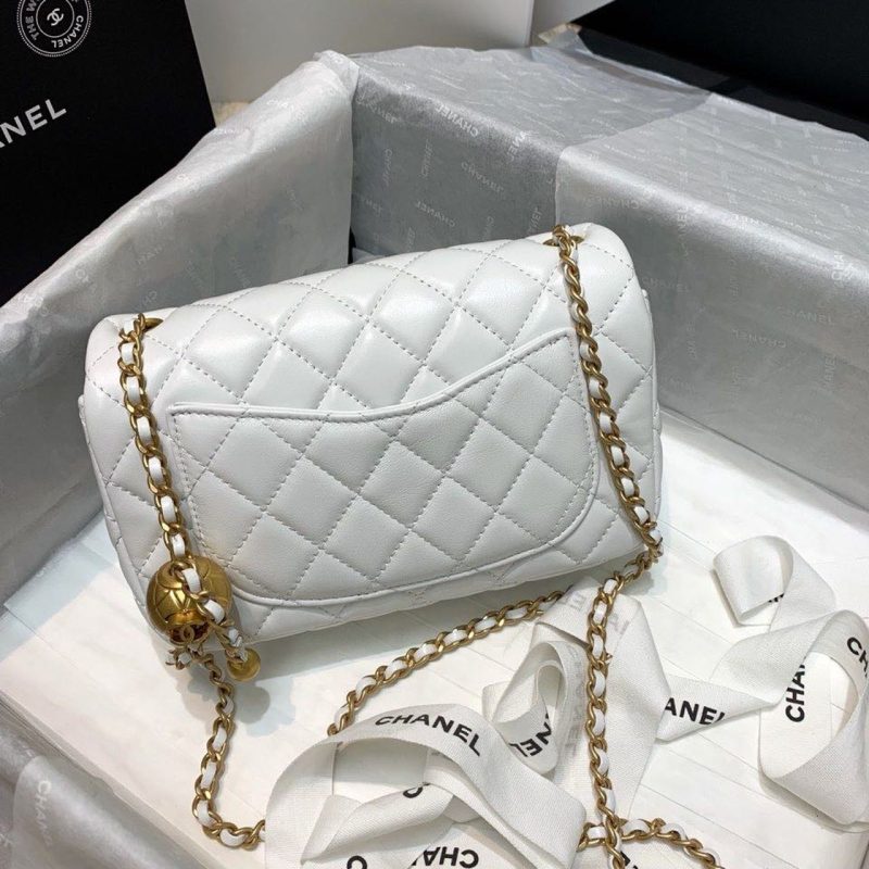 CHLFlap Bag With CHLBall On Strap White For Women, Women’s Handbags, Shoulder And Crossbody Bags 7.8in/20cm AS1787 - Image 8