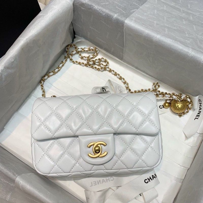CHLFlap Bag With CHLBall On Strap White For Women, Women’s Handbags, Shoulder And Crossbody Bags 7.8in/20cm AS1787 - Image 5