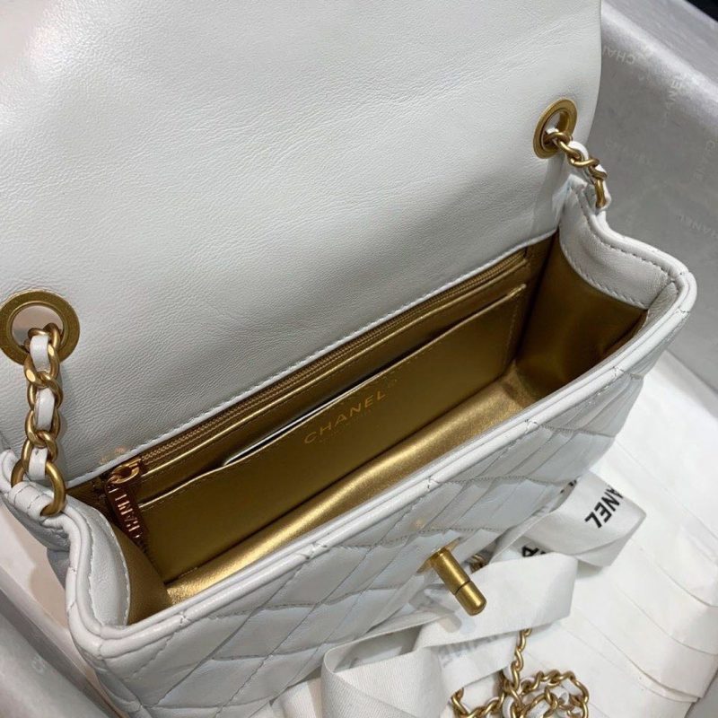 CHLFlap Bag With CHLBall On Strap White For Women, Women’s Handbags, Shoulder And Crossbody Bags 7.8in/20cm AS1787 - Image 10