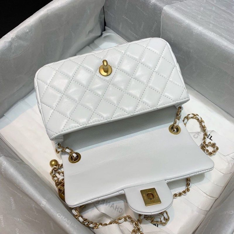 CHLFlap Bag With CHLBall On Strap White For Women, Women’s Handbags, Shoulder And Crossbody Bags 7.8in/20cm AS1787 - Image 9