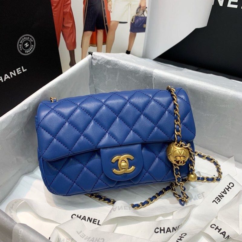 CHLFlap Bag With CHLBall On Strap Blue For Women, Women’s Handbags, Shoulder And Crossbody Bags 7.8in/20cm AS1787 - Image 7