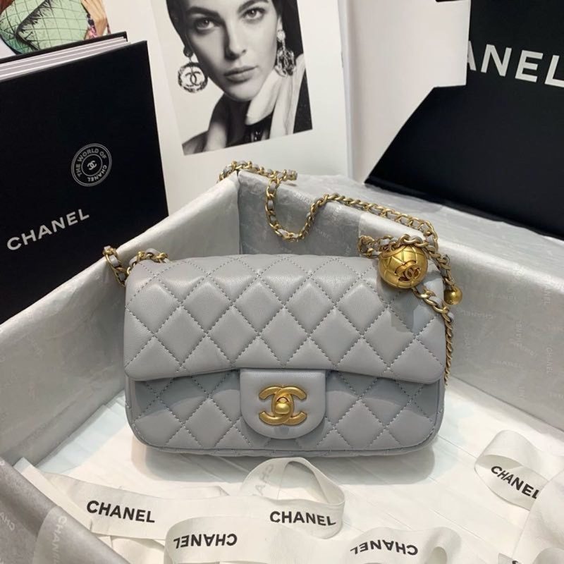 CHLFlap Bag With CHLBall On Strap Grey For Women, Women’s Handbags, Shoulder And Crossbody Bags 7.8in/20cm AS1787 - Image 2