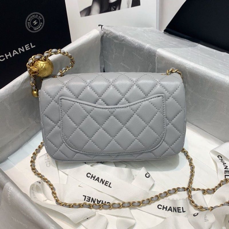 CHLFlap Bag With CHLBall On Strap Grey For Women, Women’s Handbags, Shoulder And Crossbody Bags 7.8in/20cm AS1787 - Image 3