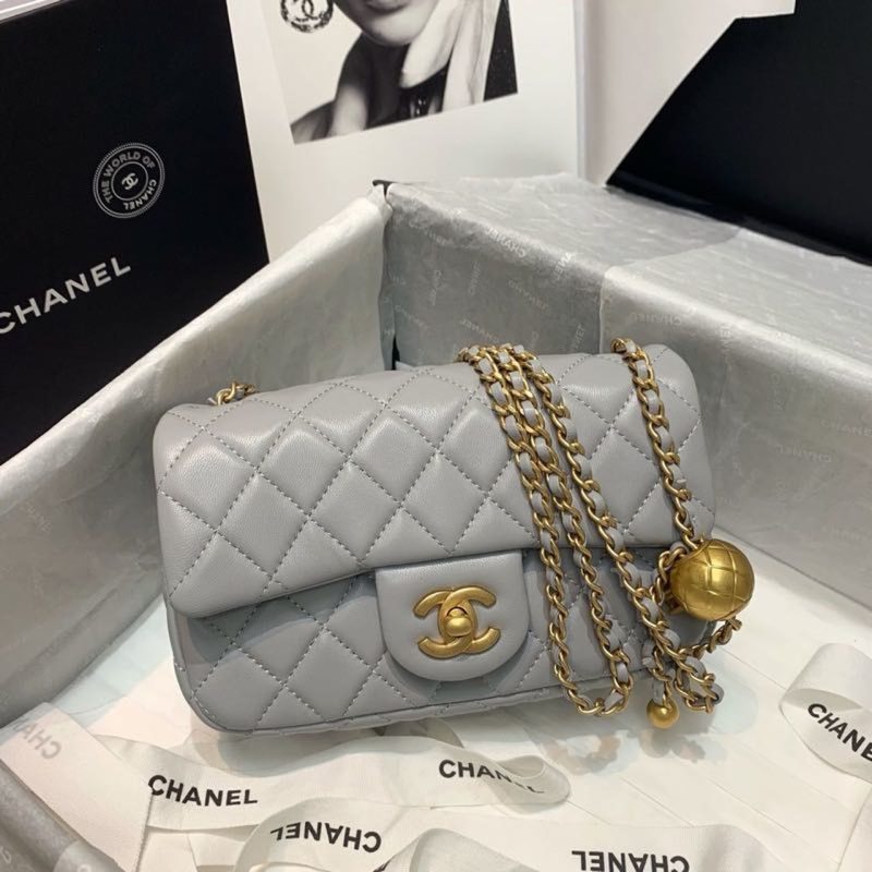 CHLFlap Bag With CHLBall On Strap Grey For Women, Women’s Handbags, Shoulder And Crossbody Bags 7.8in/20cm AS1787 - Image 4