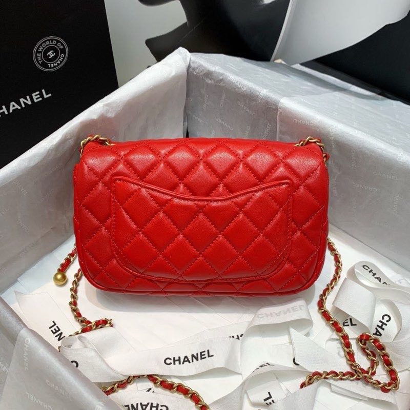 CHLFlap Bag With CHLBall On Strap Red For Women, Women’s Handbags, Shoulder And Crossbody Bags 7.8in/20cm AS1787 - Image 3