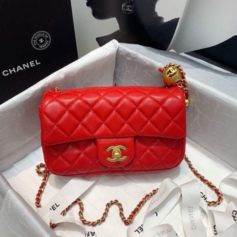 CHLFlap Bag With CHLBall On Strap Red For Women, Women’s Handbags, Shoulder And Crossbody Bags 7.8in/20cm AS1787 - Image 7
