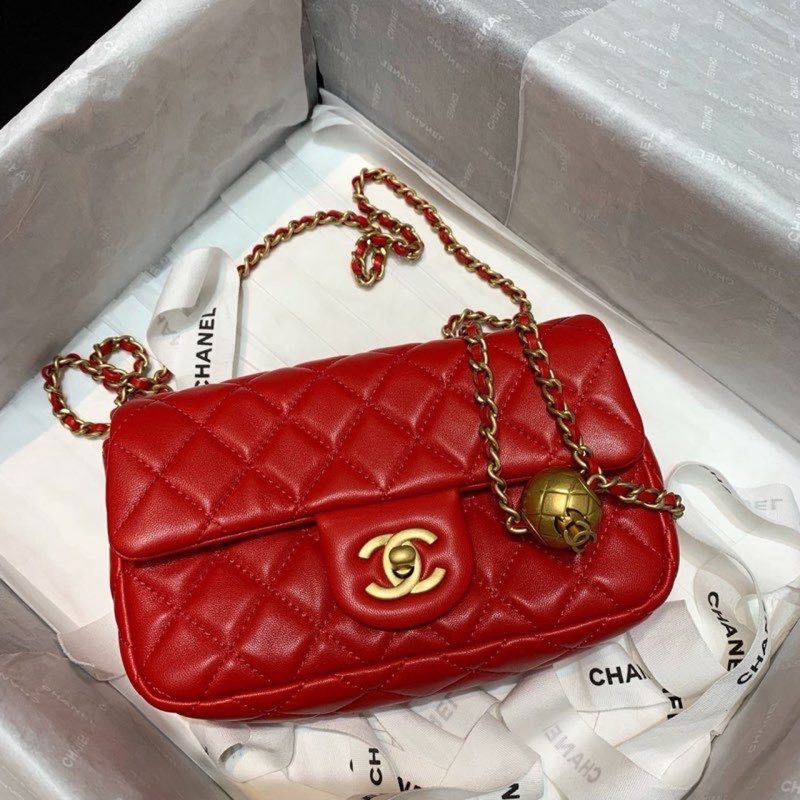 CHLFlap Bag With CHLBall On Strap Red For Women, Women’s Handbags, Shoulder And Crossbody Bags 7.8in/20cm AS1787 - Image 10