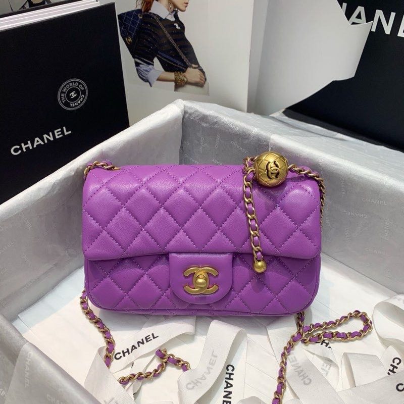 CHLFlap Bag With CHLBall On Strap Purple For Women, Women’s Handbags, Shoulder And Crossbody Bags 7.8in/20cm AS1787 - Image 2
