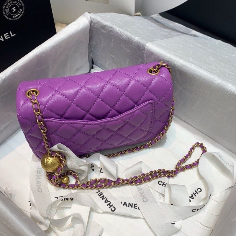 CHLFlap Bag With CHLBall On Strap Purple For Women, Women’s Handbags, Shoulder And Crossbody Bags 7.8in/20cm AS1787 - Image 7