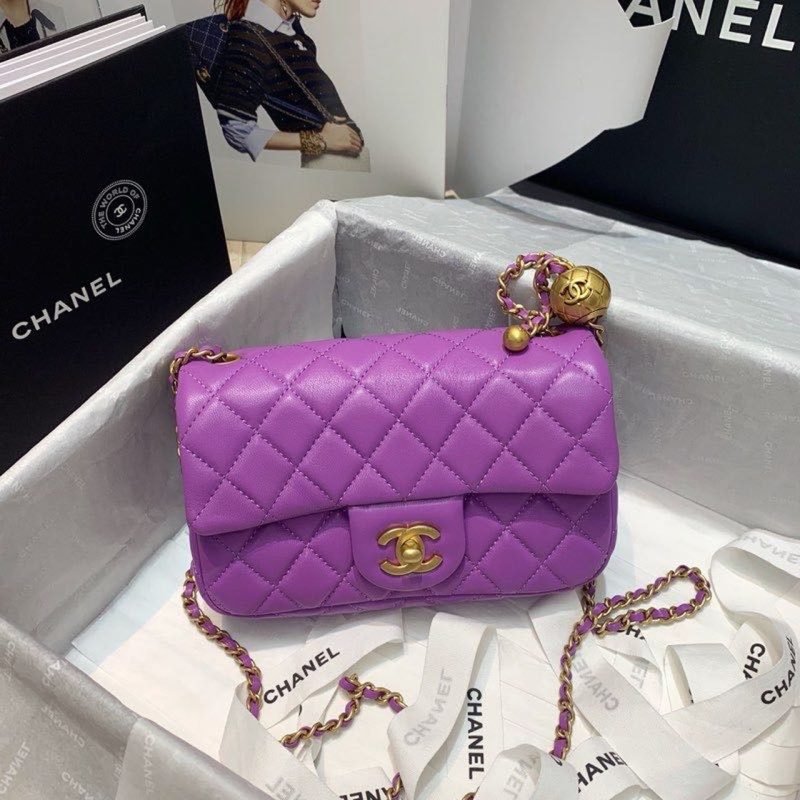 CHLFlap Bag With CHLBall On Strap Purple For Women, Women’s Handbags, Shoulder And Crossbody Bags 7.8in/20cm AS1787 - Image 6