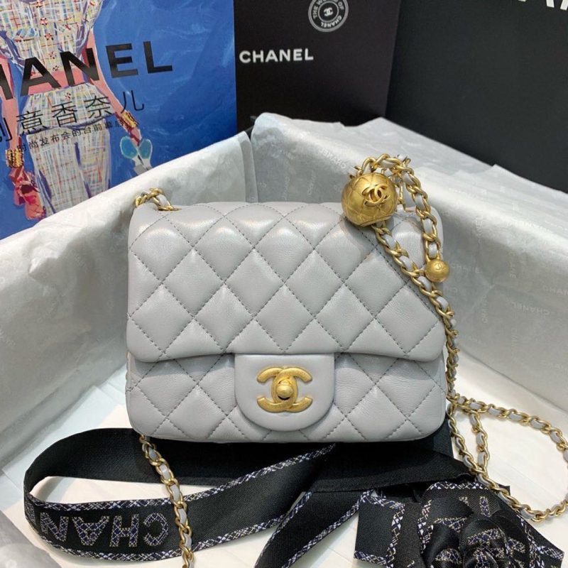 CHL Classic Flap With Chain With CHL Details On Strap Bag 17cm/7inch Gold Hardware Grey - Image 2