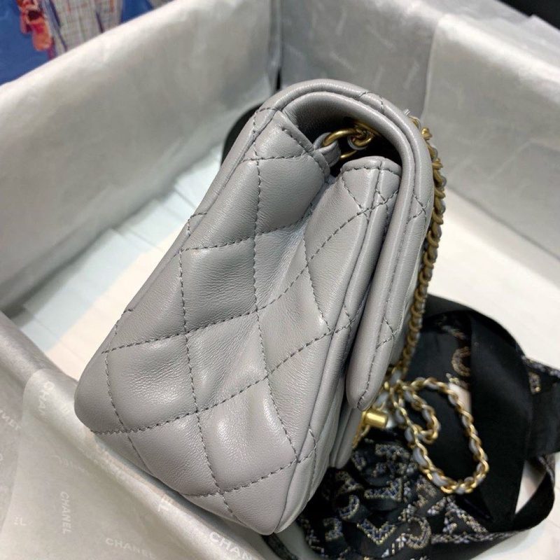 CHL Classic Flap With Chain With CHL Details On Strap Bag 17cm/7inch Gold Hardware Grey - Image 9
