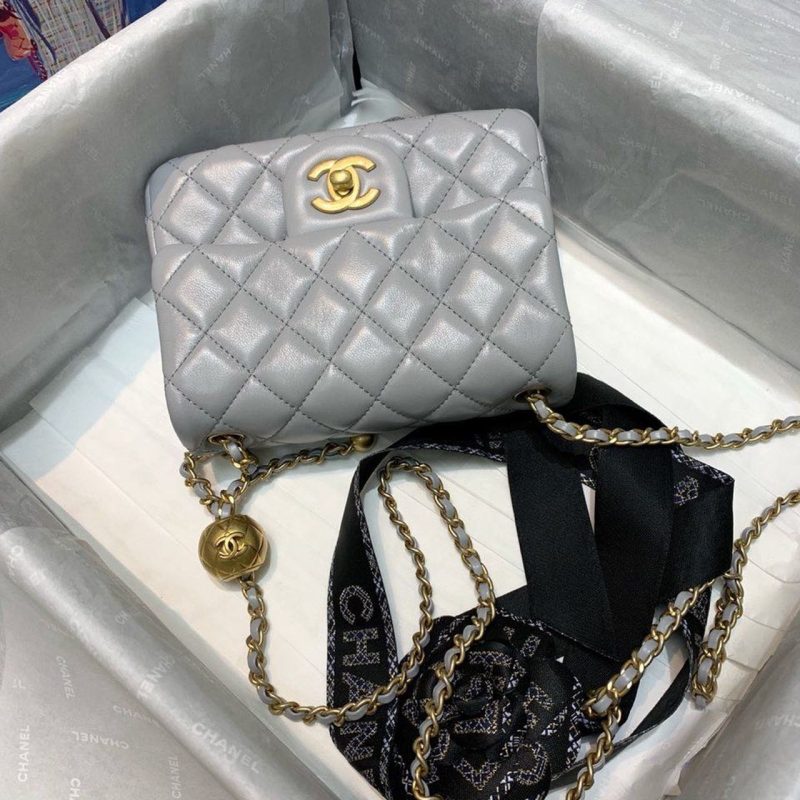 CHL Classic Flap With Chain With CHL Details On Strap Bag 17cm/7inch Gold Hardware Grey - Image 8