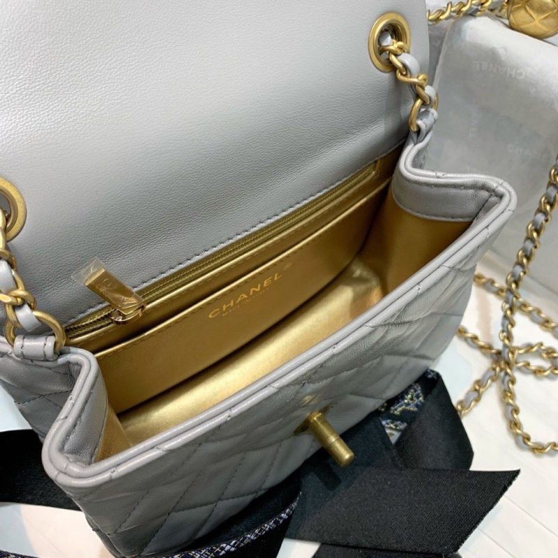 CHL Classic Flap With Chain With CHL Details On Strap Bag 17cm/7inch Gold Hardware Grey - Image 10