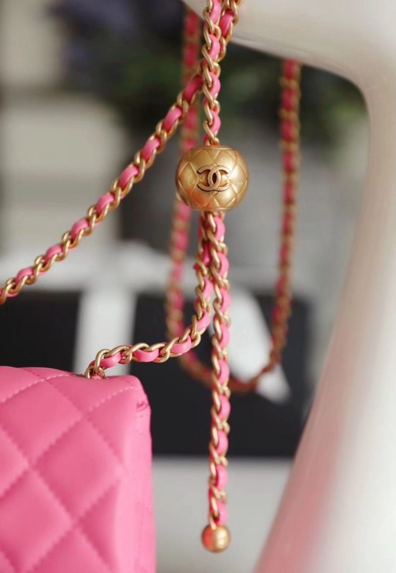 CHL Classic Flap With Chain With CHL Ball On Strap Bag 20cm Gold Toned Hardware Lambskin Leather Spring/Summer Collection, Pink - Image 4