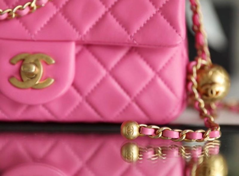CHL Classic Flap With Chain With CHL Ball On Strap Bag 20cm Gold Toned Hardware Lambskin Leather Spring/Summer Collection, Pink - Image 7