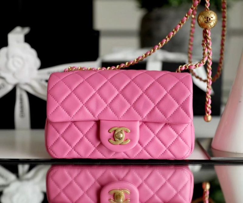 CHL Classic Flap With Chain With CHL Ball On Strap Bag 20cm Gold Toned Hardware Lambskin Leather Spring/Summer Collection, Pink - Image 2