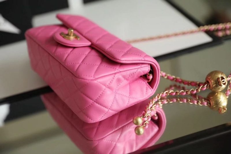 CHL Classic Flap With Chain With CHL Ball On Strap Bag 20cm Gold Toned Hardware Lambskin Leather Spring/Summer Collection, Pink - Image 5