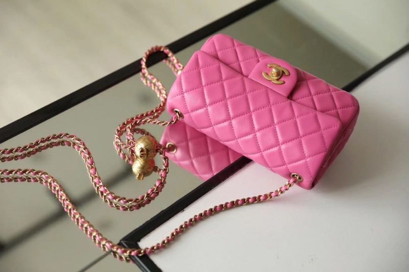 CHL Classic Flap With Chain With CHL Ball On Strap Bag 20cm Gold Toned Hardware Lambskin Leather Spring/Summer Collection, Pink - Image 8