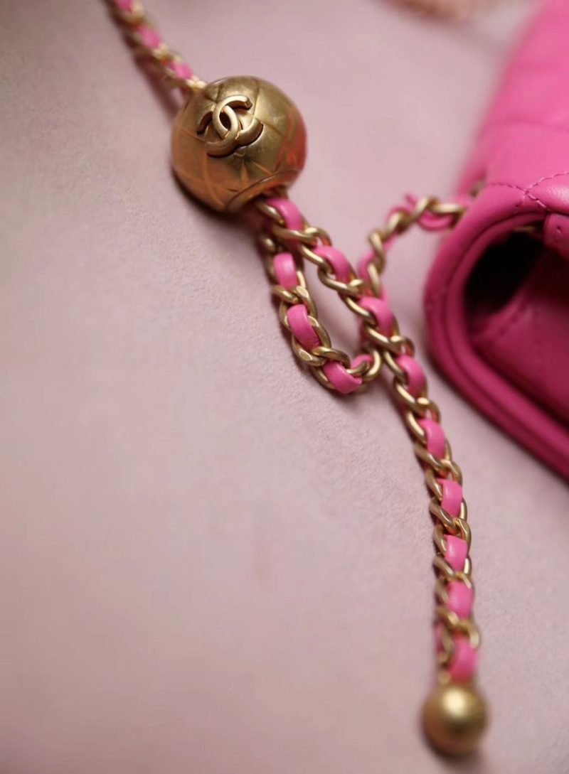 CHL Classic Flap With Chain With CHL Ball On Strap Bag 20cm Gold Toned Hardware Lambskin Leather Spring/Summer Collection, Pink - Image 9
