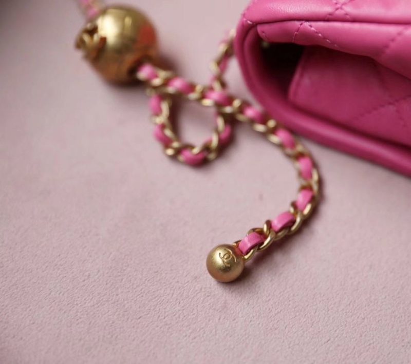 CHL Classic Flap With Chain With CHL Ball On Strap Bag 20cm Gold Toned Hardware Lambskin Leather Spring/Summer Collection, Pink - Image 10