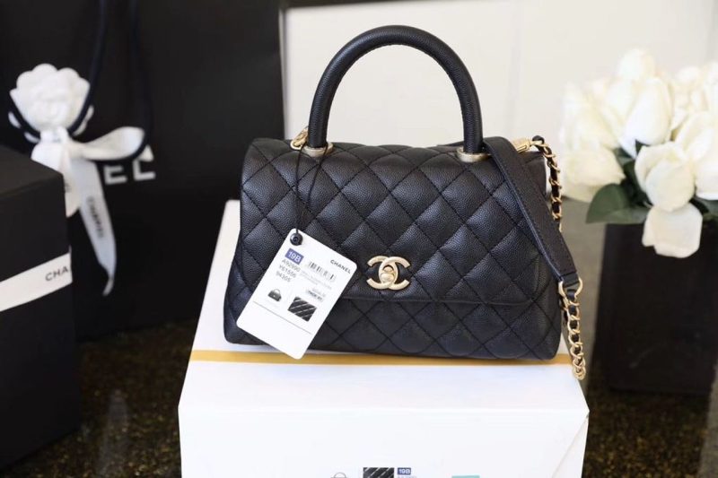 CHL Coco With Top Handle Bag Gold Toned Hardware Black For Women 9.4in/24cm - Image 2