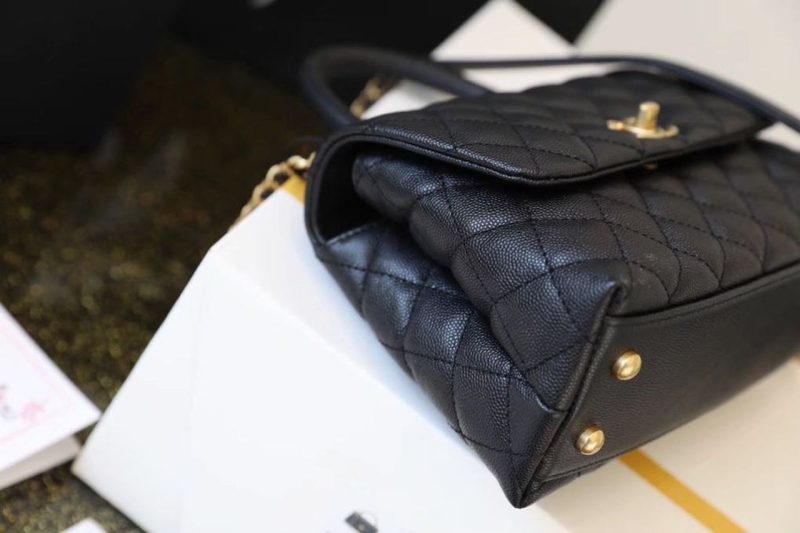 CHL Coco With Top Handle Bag Gold Toned Hardware Black For Women 9.4in/24cm - Image 5