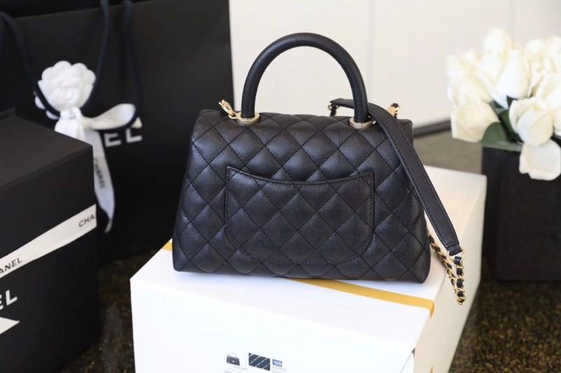 CHL Coco With Top Handle Bag Gold Toned Hardware Black For Women 9.4in/24cm - Image 9