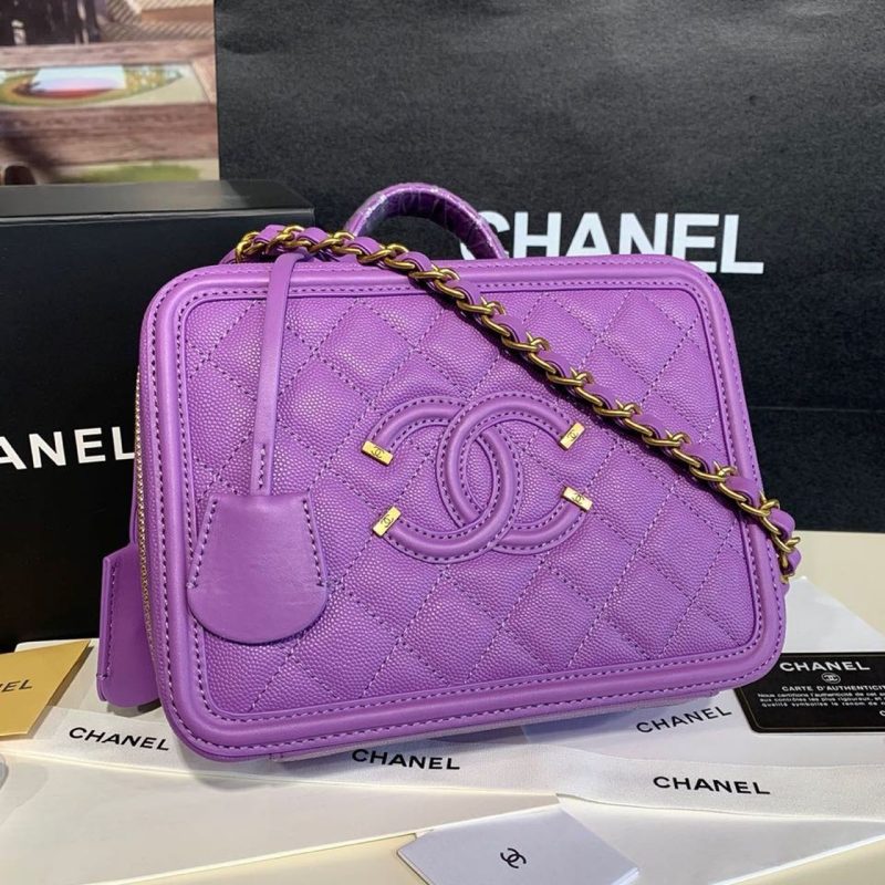CHL Filigree Vanity Case Bag 20cm Gold Toned Hardware Caviar Leather Spring/Summer Act 1 Collection, Purple - Image 2
