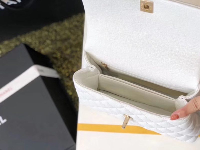CHL Coco Handle Quilted Lizard Handle Bag 24cm Caviar Leather Gold Hardware Spring/Summer Act 1 Collection, White - Image 10