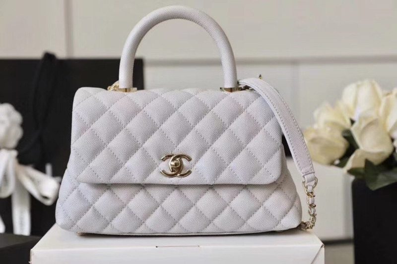 CHL Coco With Top Handle Bag Gold Toned Hardware White For Women 9.4in/24cm - Image 2