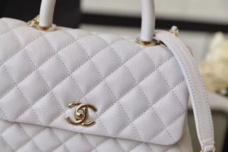 CHL Coco With Top Handle Bag Gold Toned Hardware White For Women 9.4in/24cm - Image 5