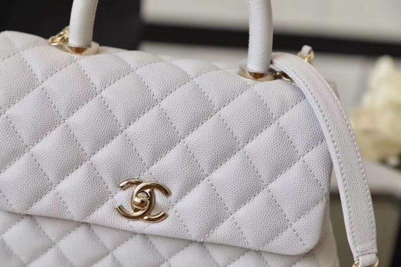 CHL Coco With Top Handle Bag Gold Toned Hardware White For Women 9.4in/24cm - Image 3