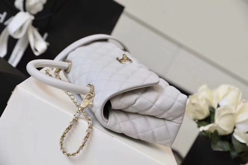 CHL Coco With Top Handle Bag Gold Toned Hardware White For Women 9.4in/24cm - Image 7