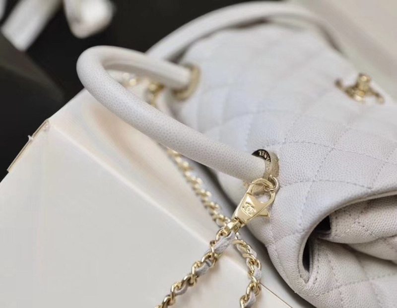 CHL Coco With Top Handle Bag Gold Toned Hardware White For Women 9.4in/24cm - Image 9