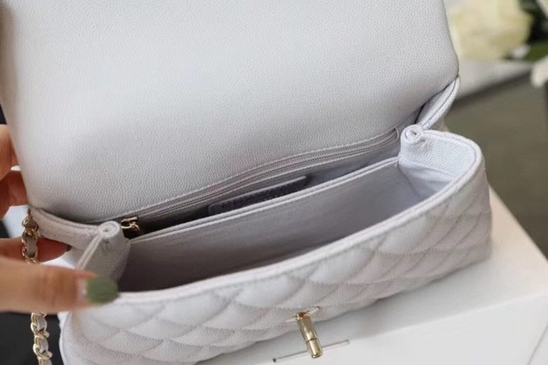 CHL Coco With Top Handle Bag Gold Toned Hardware White For Women 9.4in/24cm - Image 10