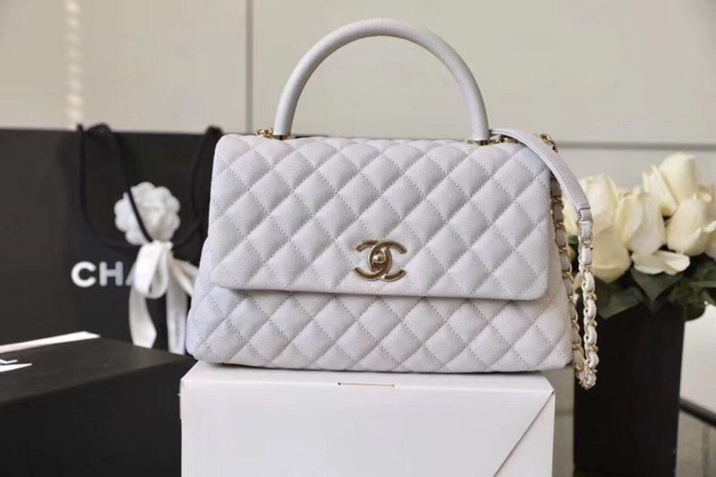 CHL Coco With Top Handle Bag Gold Toned Hardware White For Women 11.4in/29cm - Image 2