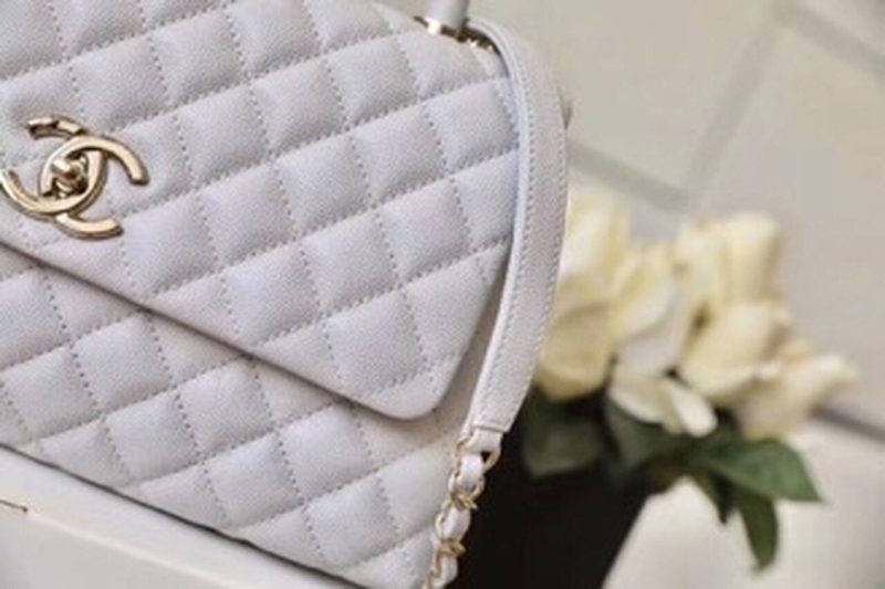 CHL Coco With Top Handle Bag Gold Toned Hardware White For Women 11.4in/29cm - Image 4